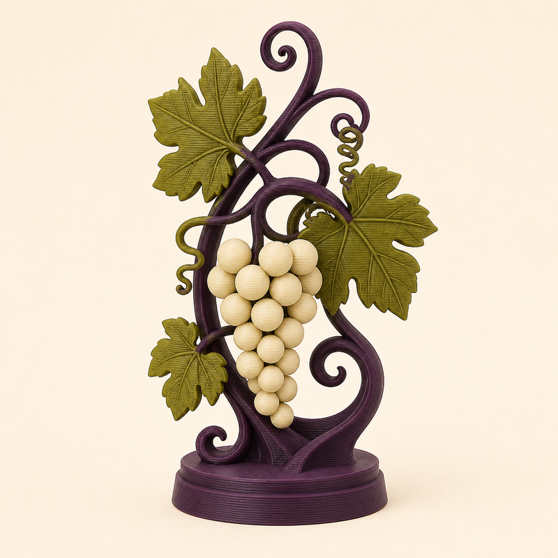 Weinlaub-Mini-Skulptur Spätlese aus 3D-gedrucktem PETG in Dunkelviolett, Olivgrün, Creme