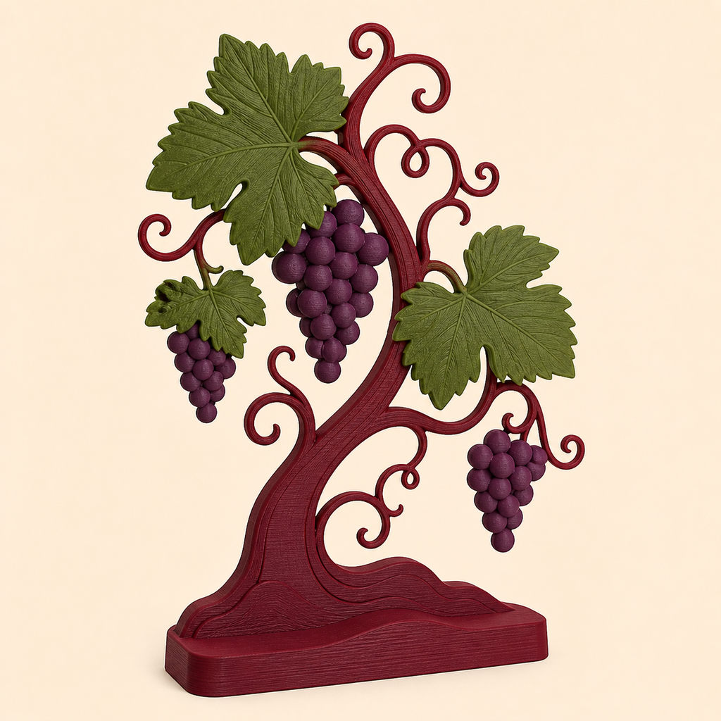Weinlaub-Tischaufsteller Weinberg aus 3D-gedrucktem PETG in Bordeaux, Pflaume, Weinlaubgrün
