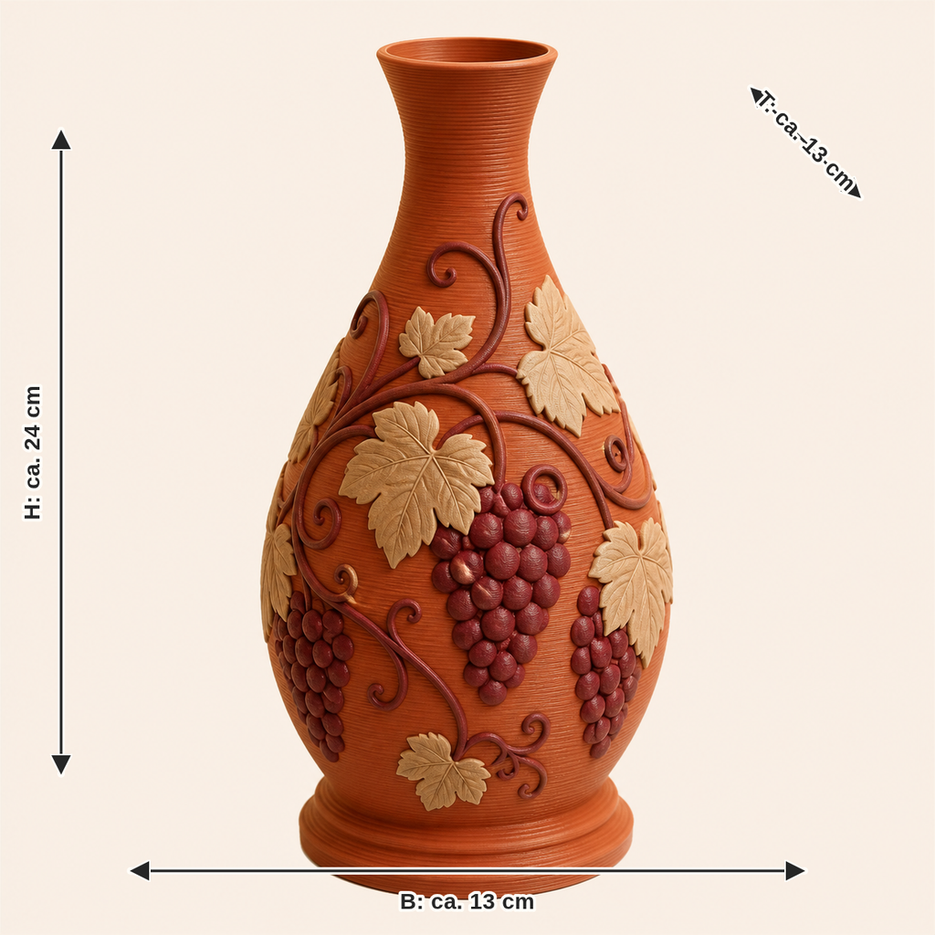 Maßbild für Weinlaub-Trockenblumen-Vase Rebenvase: Breite ca. 13 cm, Tiefe ca. 13 cm, Höhe ca. 24 cm