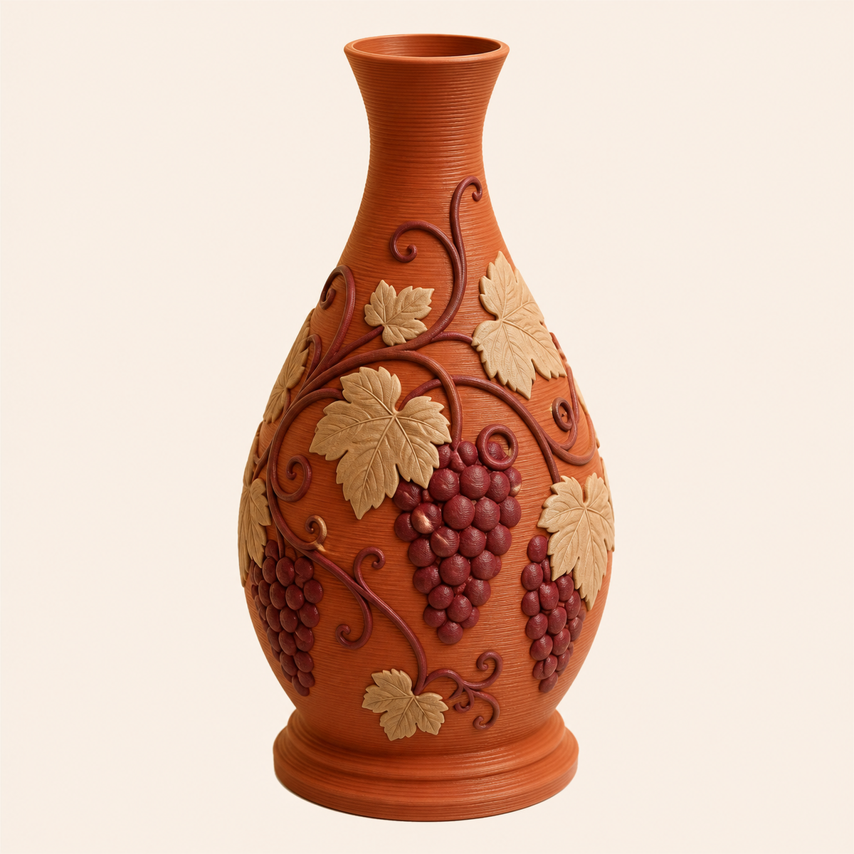 Weinlaub-Trockenblumen-Vase Rebenvase aus 3D-gedrucktem PETG in Terrakotta, Burgunderrot, Sandbeige