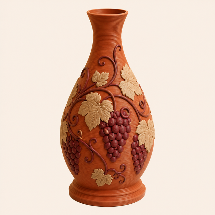 Weinlaub-Trockenblumen-Vase Rebenvase aus 3D-gedrucktem PETG in Terrakotta, Burgunderrot, Sandbeige