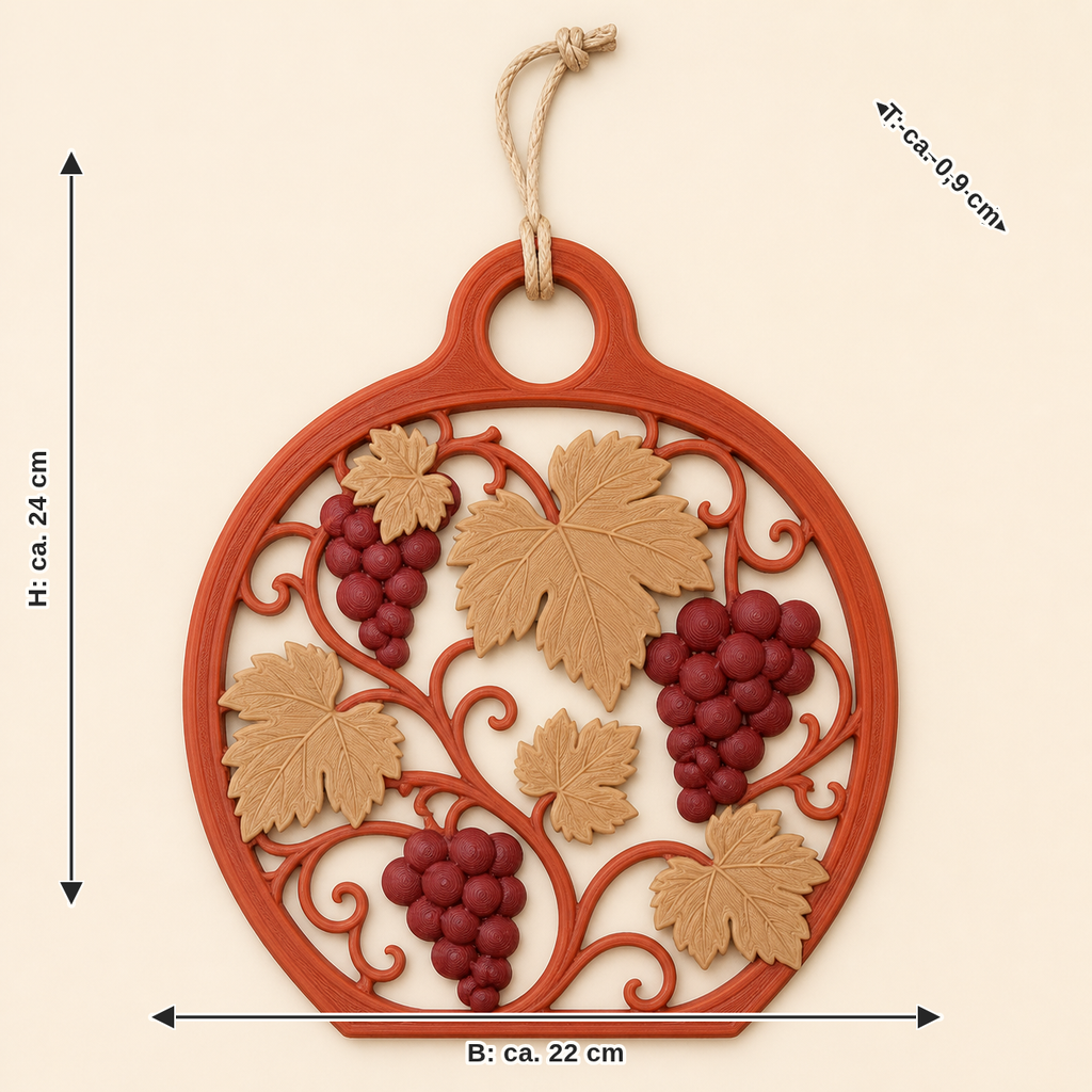 Dimensional image for viticulture door hanger vine arch: width approx. 22 cm, depth approx. 0.9 cm, height approx. 24 cm