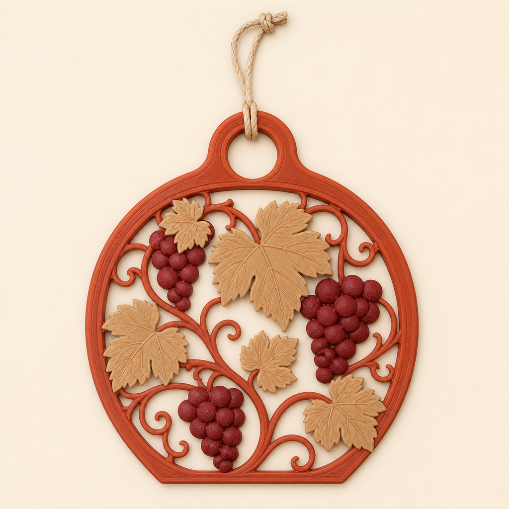 Vineyard door pendant in 3D printed PETG in terracotta, Burgundy, sand beige