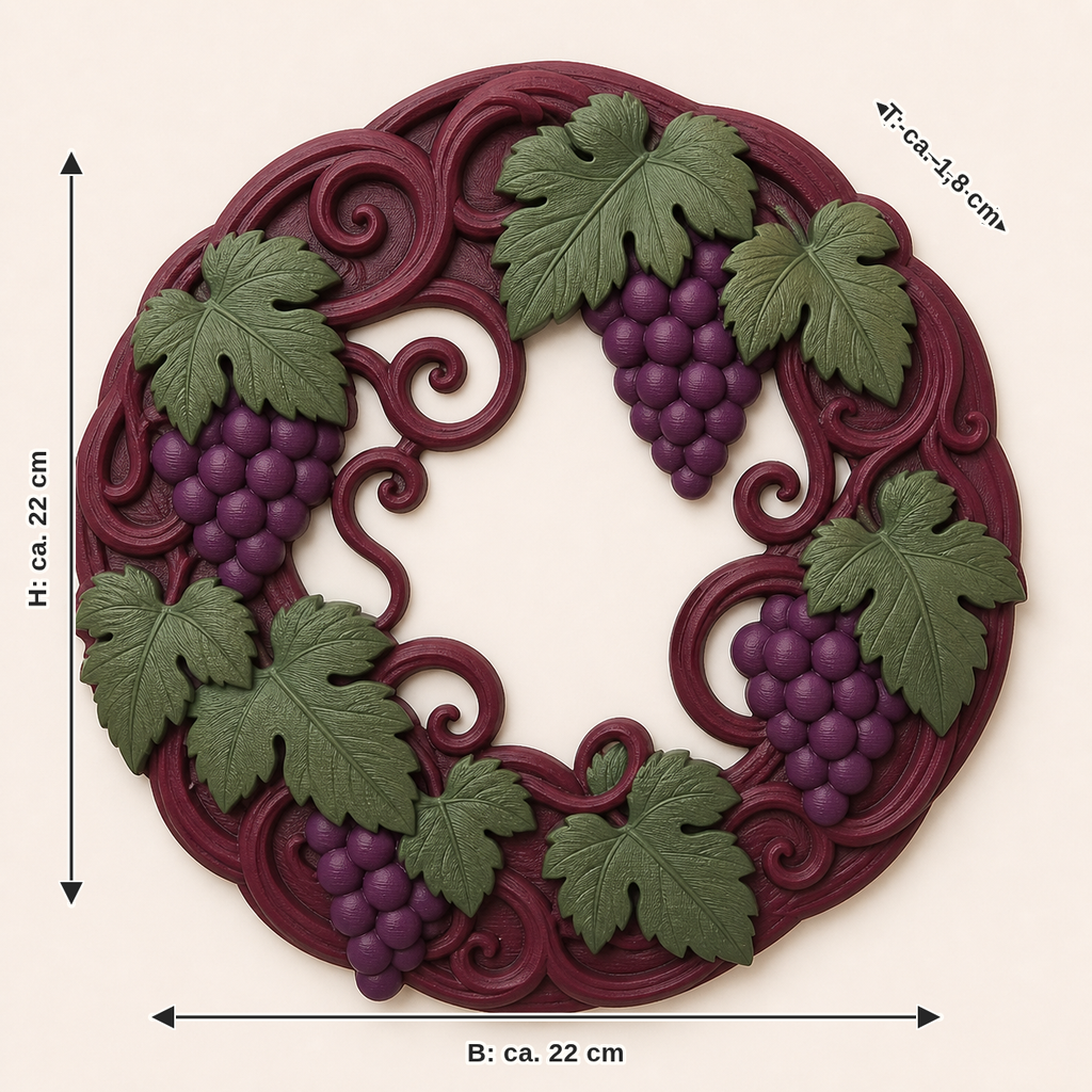 Dimensional image for Weinlaub-wall relief Vine wreath: width approx. 22 cm, depth approx. 1.8 cm, height approx. 22 cm