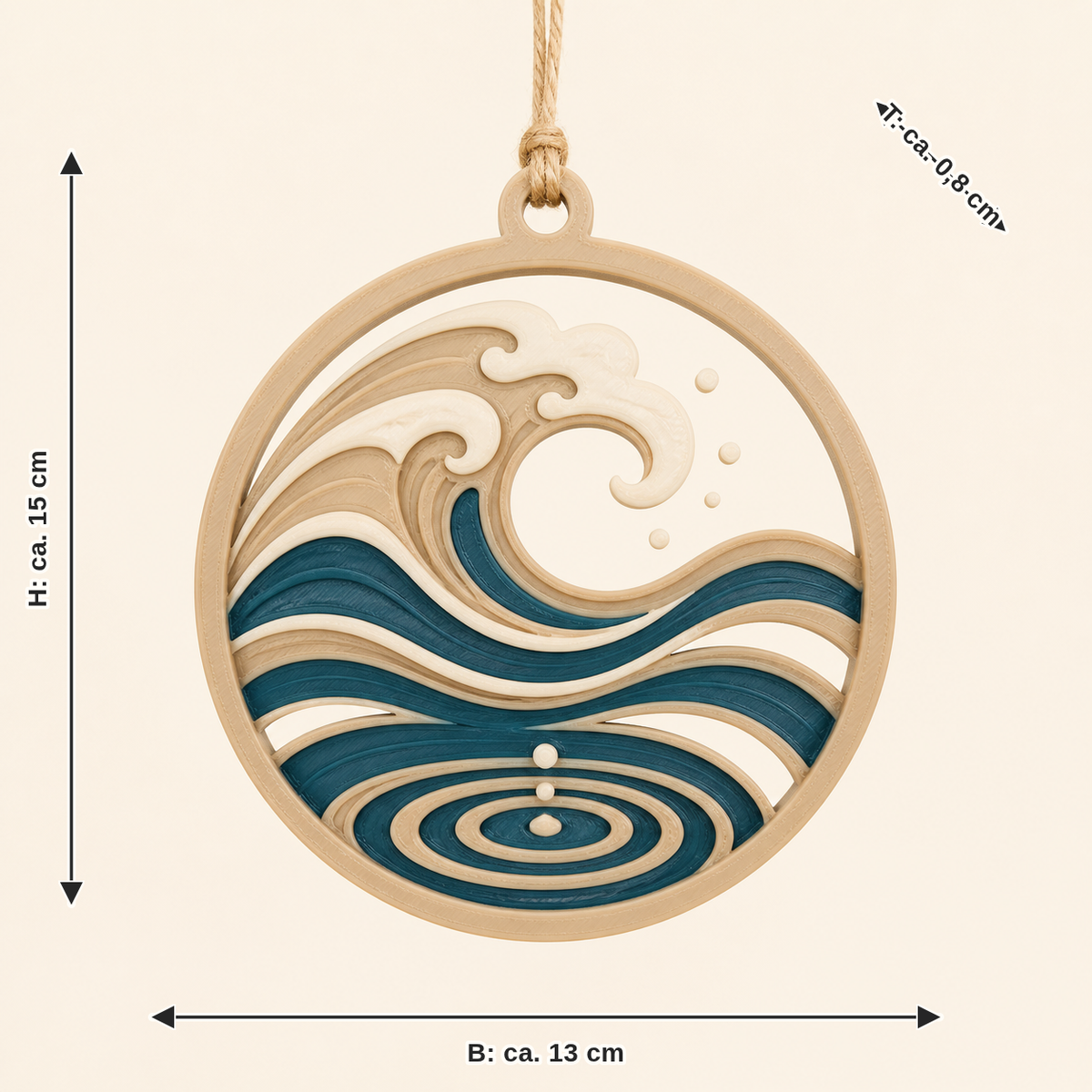 Dimensional image for wave-hanging decoration Branding: width approx. 13 cm, depth approx. 0.8 cm, height approx. 15 cm