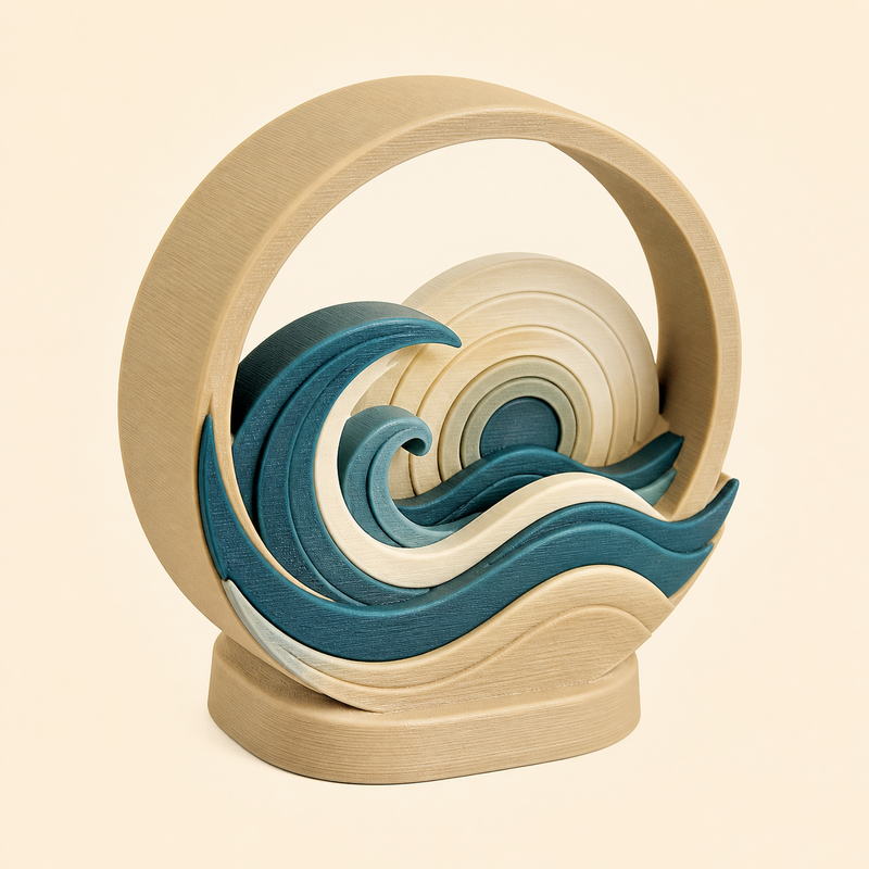 Wave Mini Sculpture blue Hour 3D Printed PETG in sand beige, teal, cream