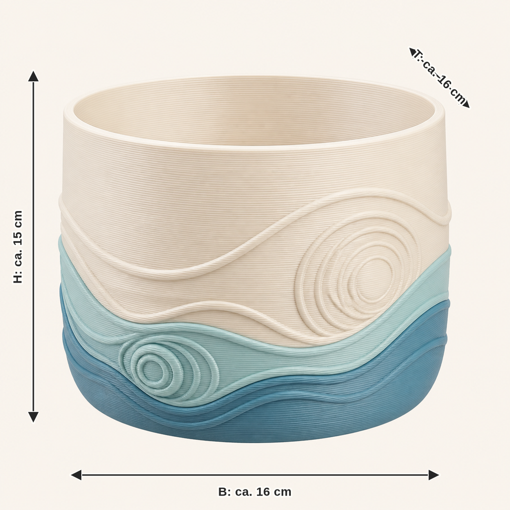 Dimensional image for wave planter lake glass: width approx. 16 cm, depth approx. 16 cm, height approx. 15 cm