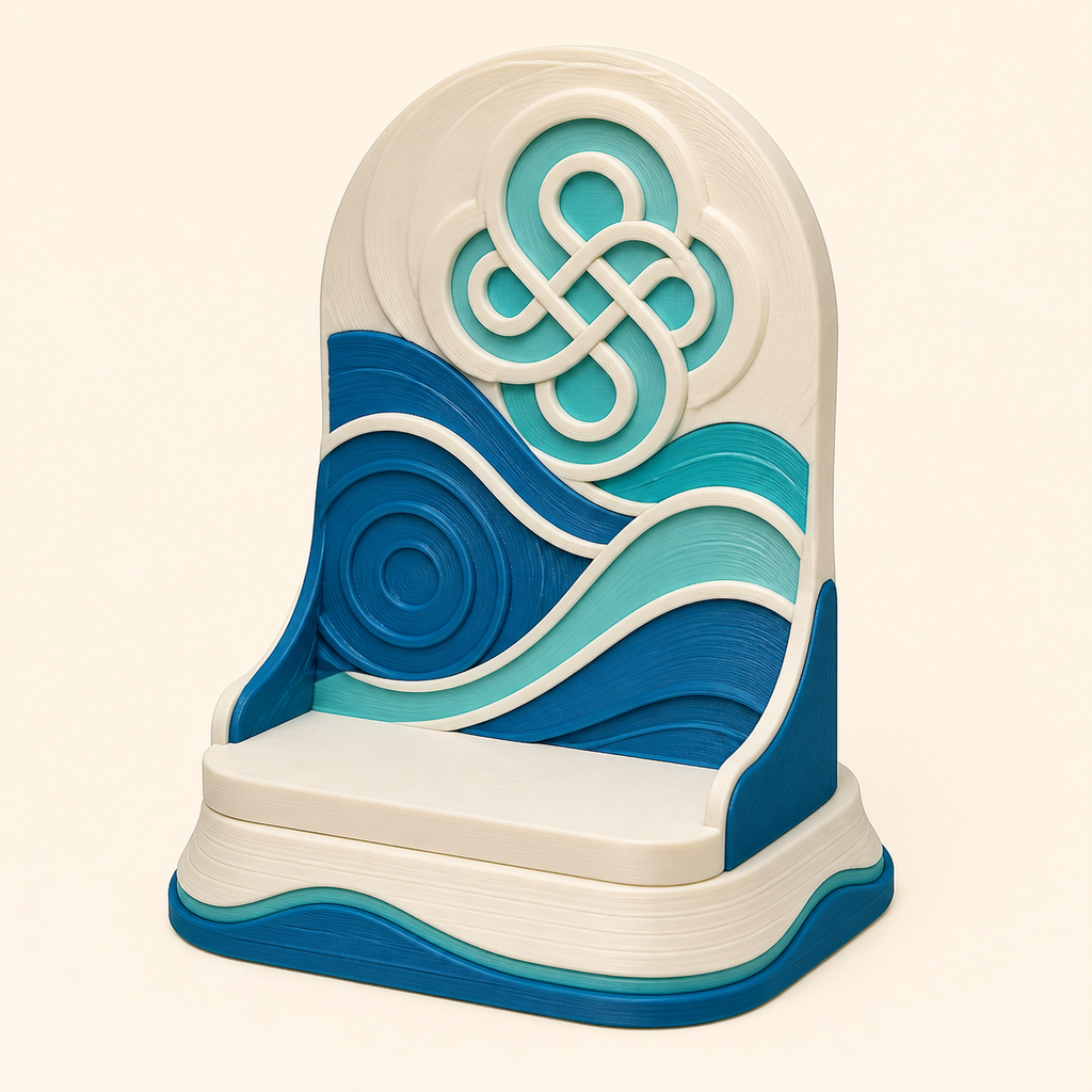 Wave-Display stands water node made of 3D-printed PETG in warm white, Sea blue, turquoise