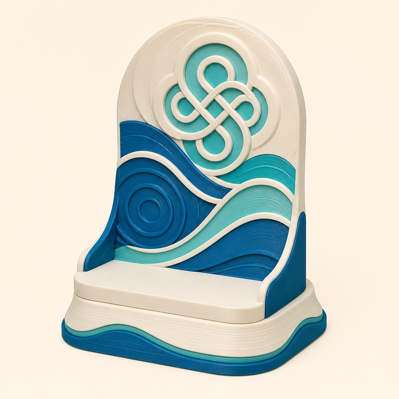 Wave-Display stands water node made of 3D-printed PETG in warm white, Sea blue, turquoise