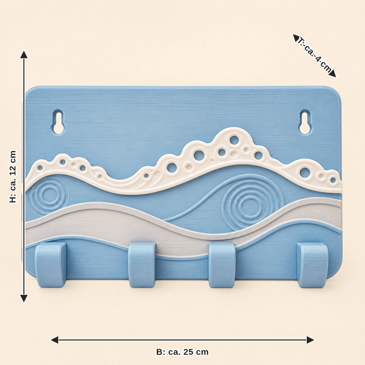 Measurement for shaft-key rack foam line: width approx. 25 cm, depth approx. 4 cm, height approx. 12 cm