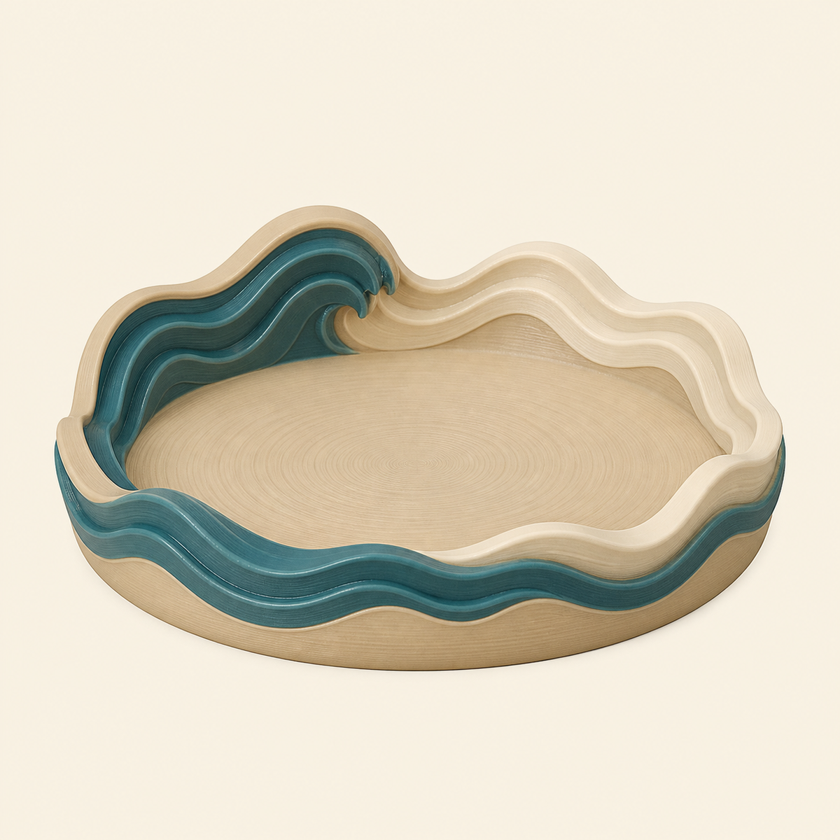 Wave-jewellery dish Wave compartments made of 3D printed PETG in sand beige, teal, cream