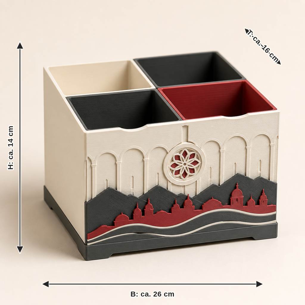 Measurement for recycled box Mirabell – Salzburg: width approx. 26 cm, depth approx. 16 cm, height approx. 14 cm