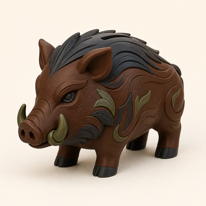 Wildschwein-Sparbüchse Spardose aus 3D-gedrucktem PETG in Kastanienbraun, Anthrazit, Olivgrün
