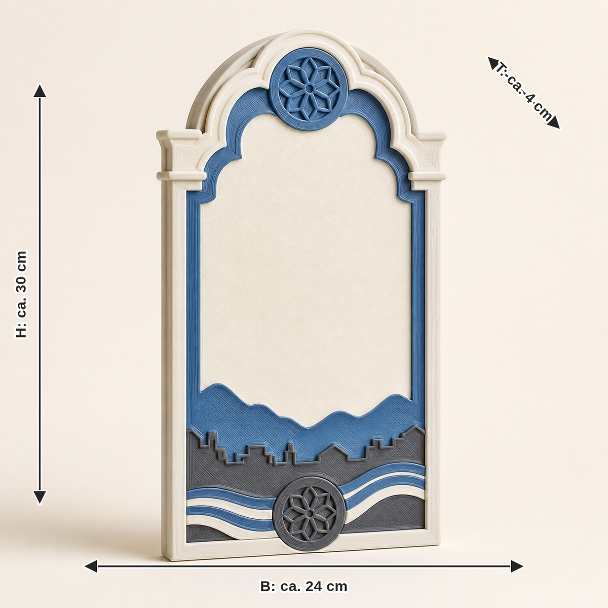 Measurement image for welcome sign Barockportal – Salzburg: width approx. 24 cm, depth approx. 4 cm, height approx. 30 cm