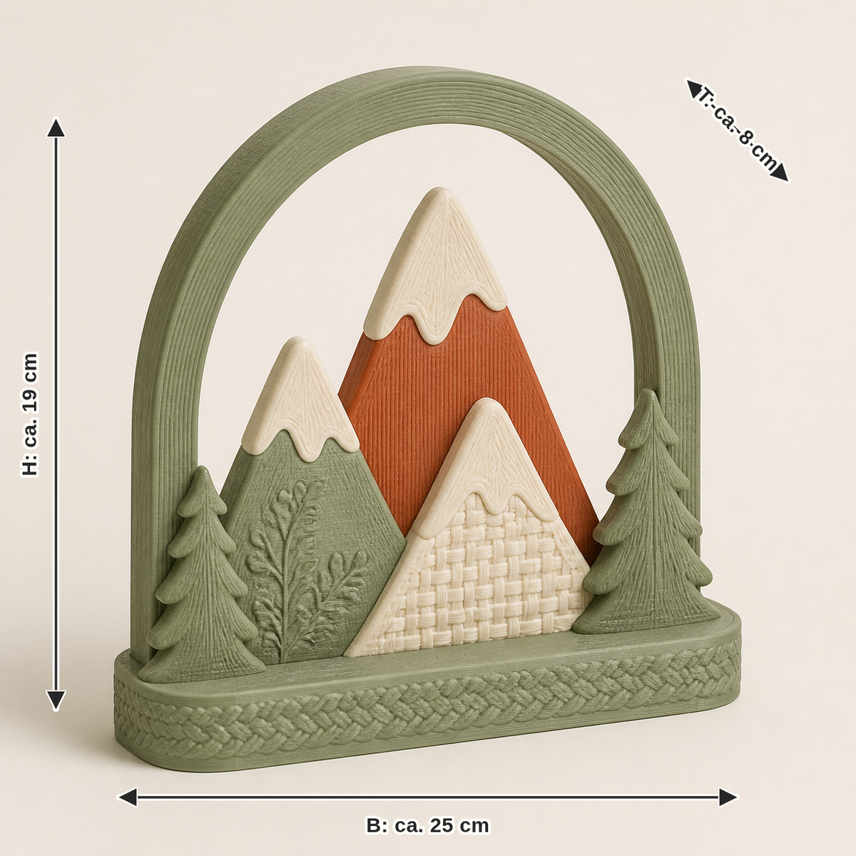Maßbild für Winterbogen Gipfelruhe – Landhaus: Breite ca. 25 cm, Tiefe ca. 8 cm, Höhe ca. 19 cm