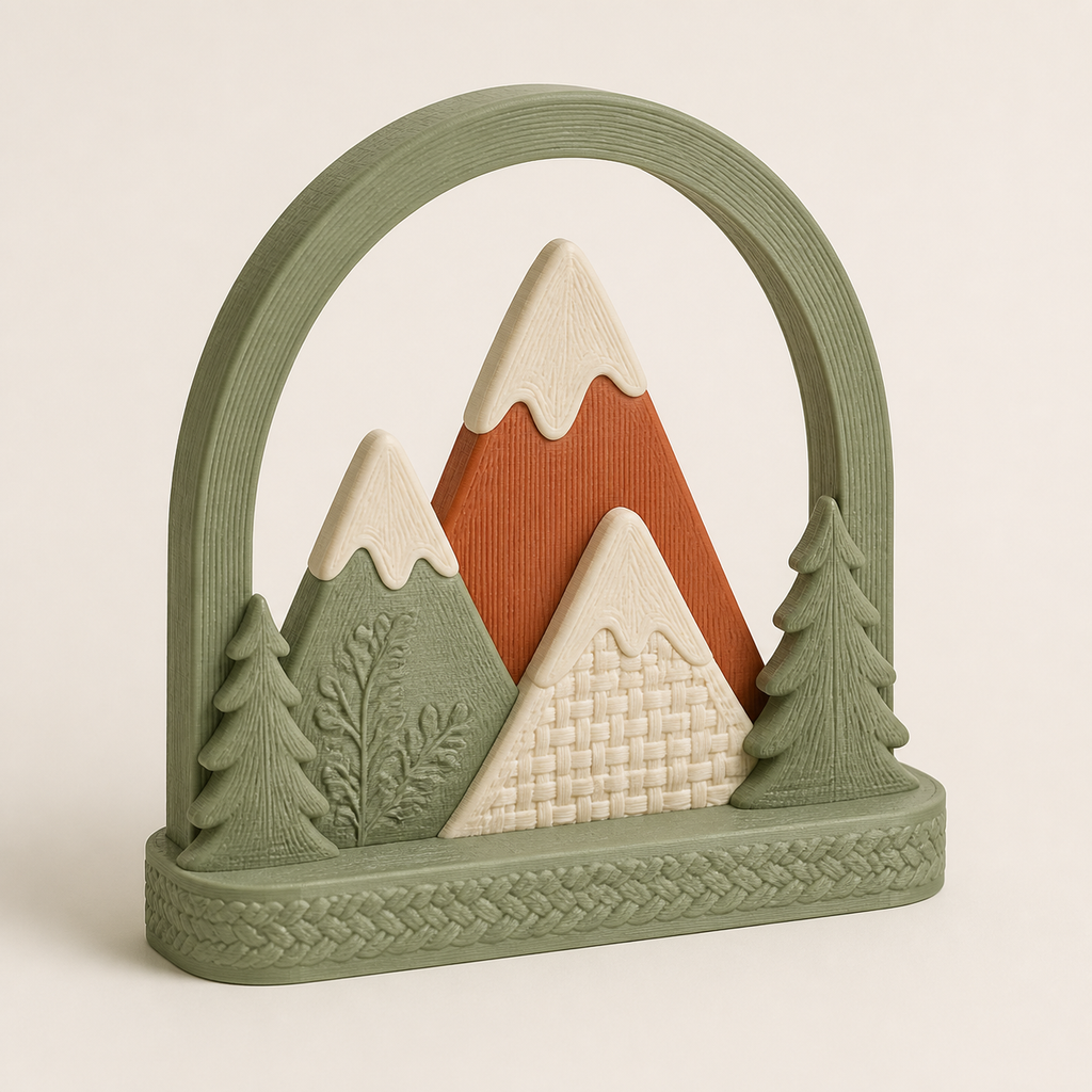 Winter arch peak rest in style Country from 3D printed PETG in sage green, cream, terracotta