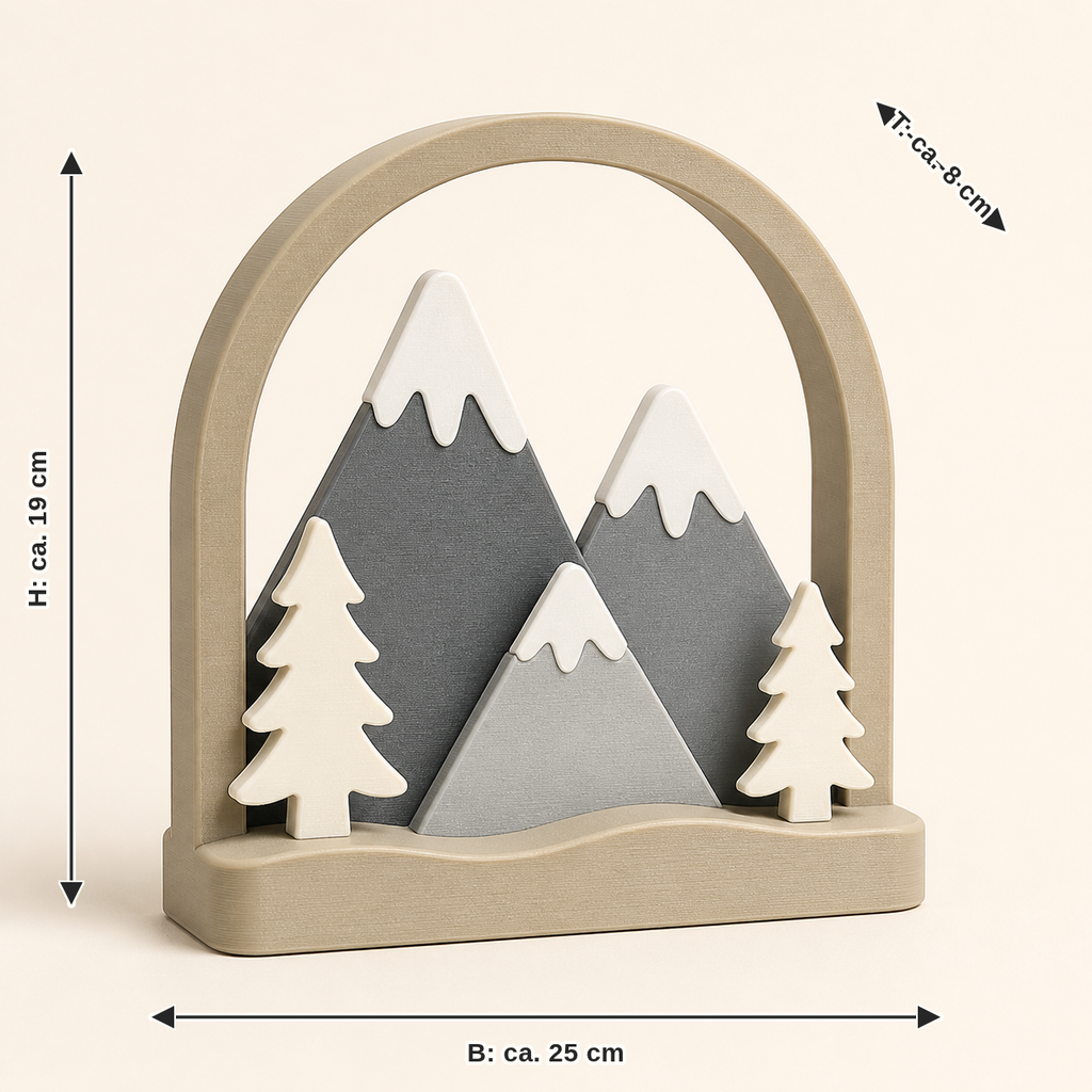 Dimensional image for Winterbogen Gipfelruhe – Minimalist: width approx. 25 cm, depth approx. 8 cm, height approx. 19 cm