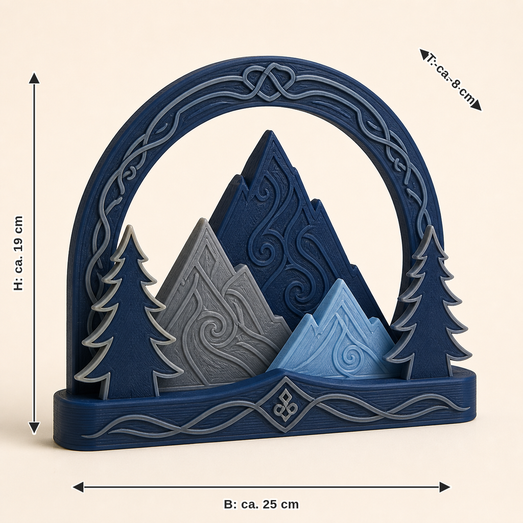 Dimensional image for Winterbow summit rest – Nordic & Mythical: width about 25 cm, depth about 8 cm, height about 19 cm
