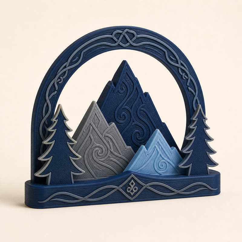 Nordic & Mythical 3D printed PETG in dark blue, stone grey, ice blue