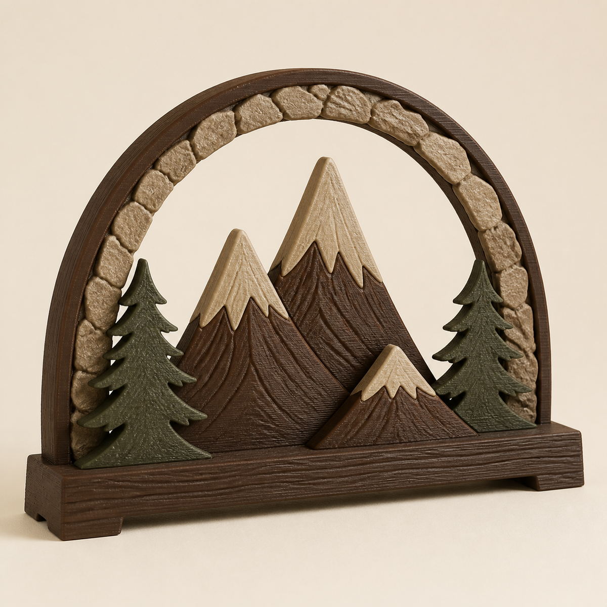Winterbogen Gipfelruhe im Stil Urig aus 3D-gedrucktem PETG in Walnussbraun, Moosgrün, Sand