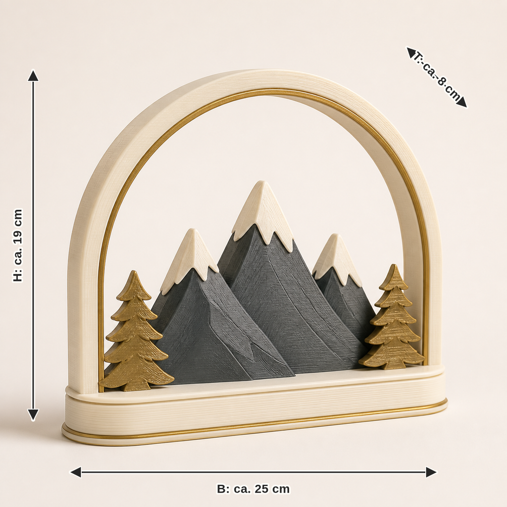 Maßbild für Winterbogen Gipfelruhe – Zeitlos: Breite ca. 25 cm, Tiefe ca. 8 cm, Höhe ca. 19 cm