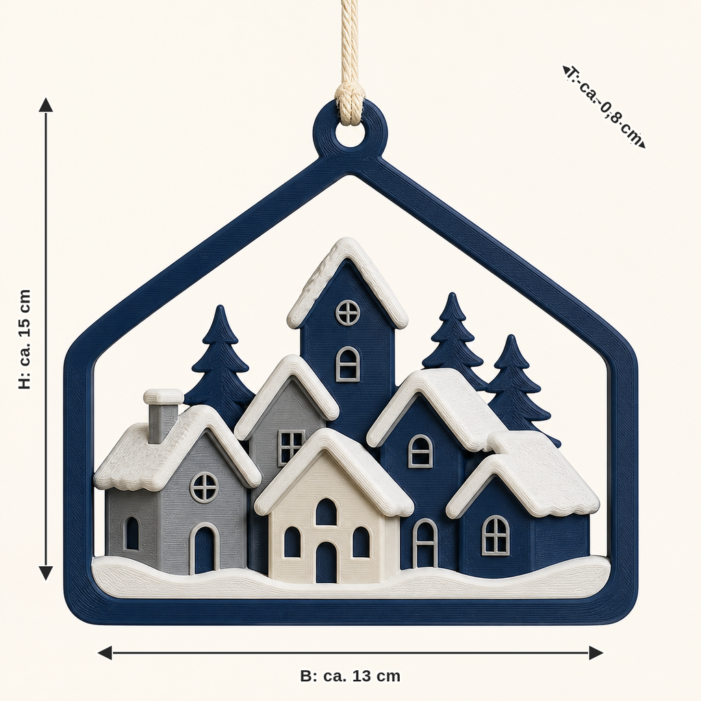 Dimensional image for winter village-hanging decoration roof trailer: width approx. 13 cm, depth approx. 0.8 cm, height approx. 15 cm