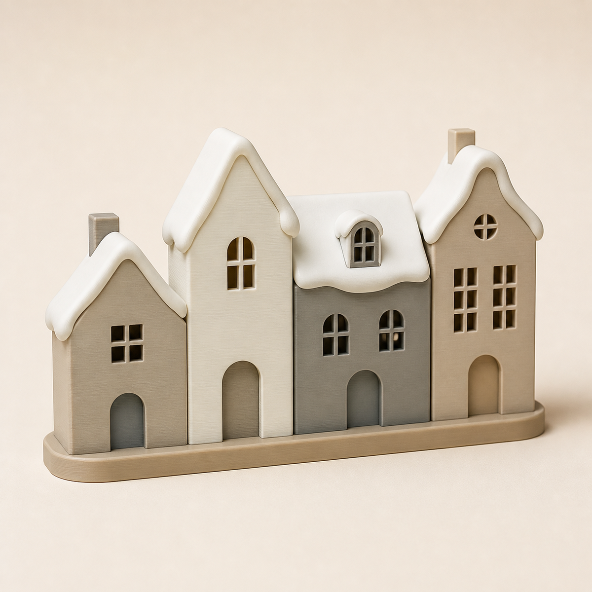 Winterdorf Schneegasse im Stil Minimalistisch aus 3D-gedrucktem PETG in Sand, Warmweiß, Grau