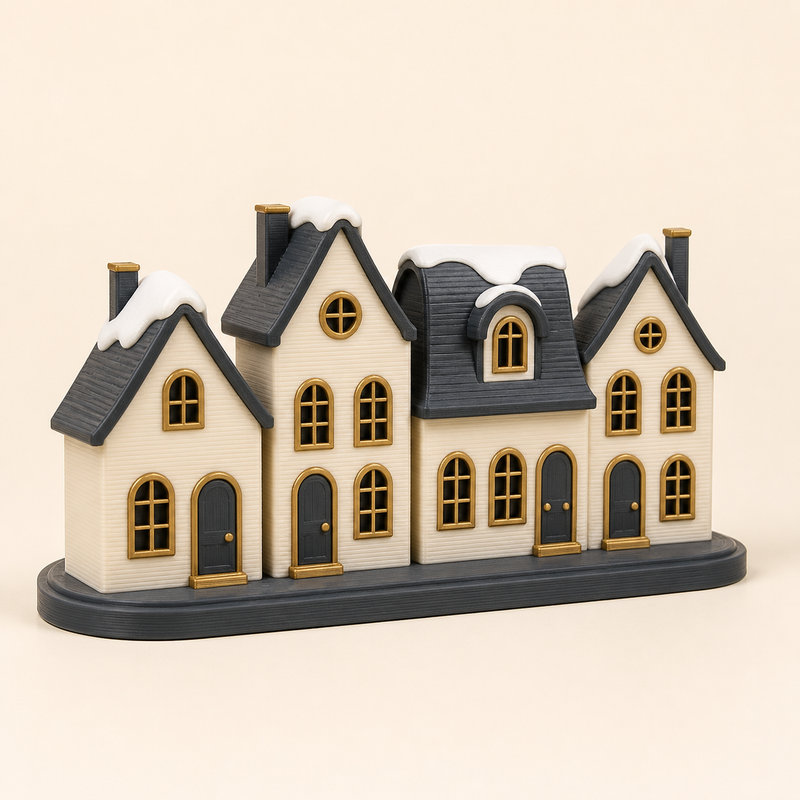 Winterdorf Schneegasse im Stil Zeitlos aus 3D-gedrucktem PETG in Elfenbein, Graphit, Messing