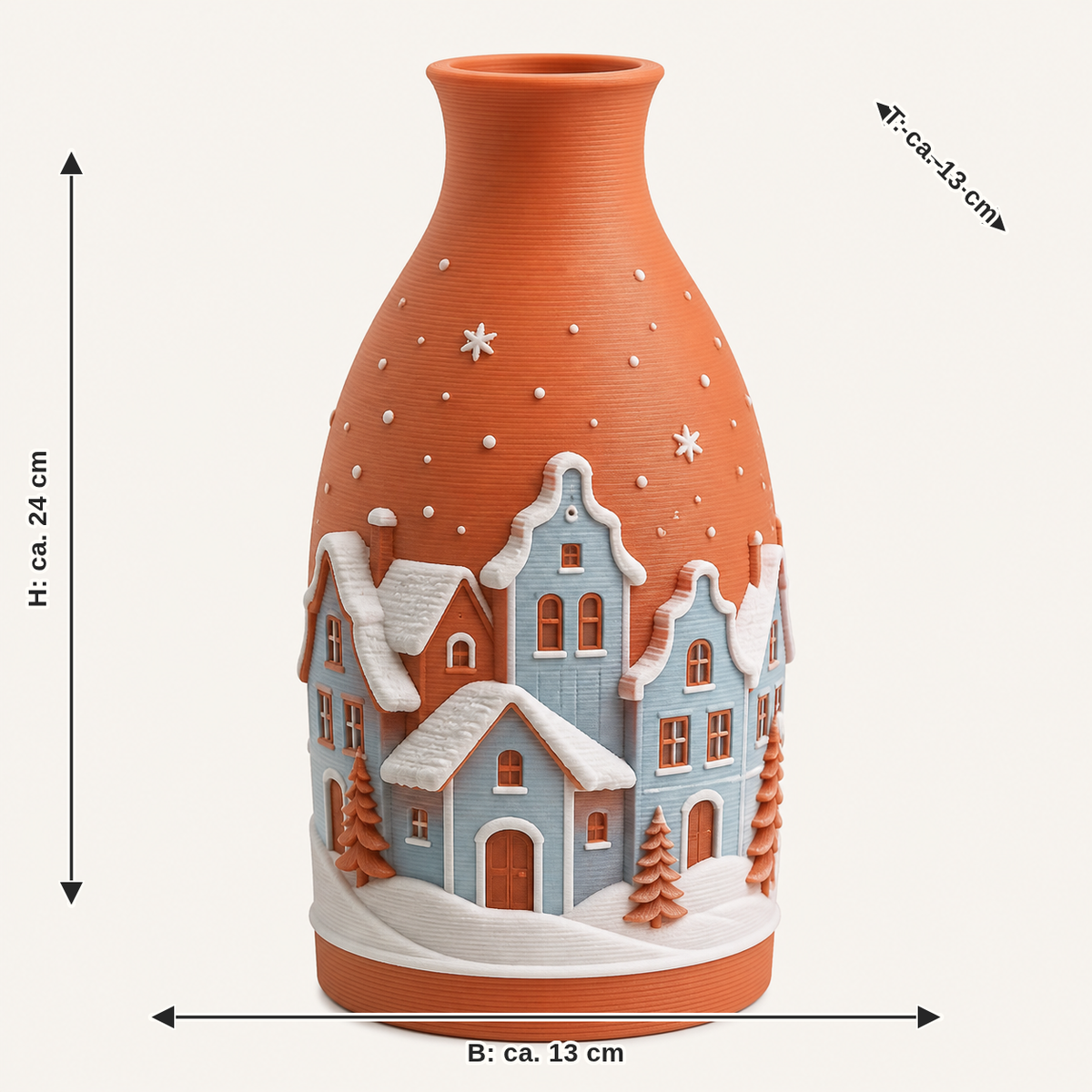 Dimensional image for winter village-dried flowers-Vase gable stem: width approx. 13 cm, depth approx. 13 cm, height approx. 24 cm