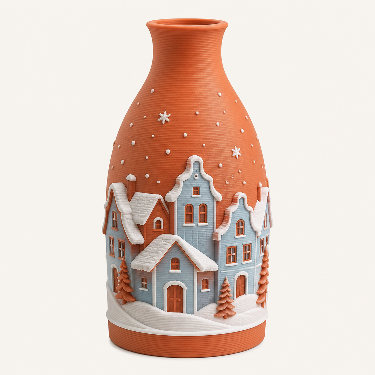 winter village-dried flowers-Vase Giebelstiel from 3D-printed PETG in terracotta, ice blue, warm white