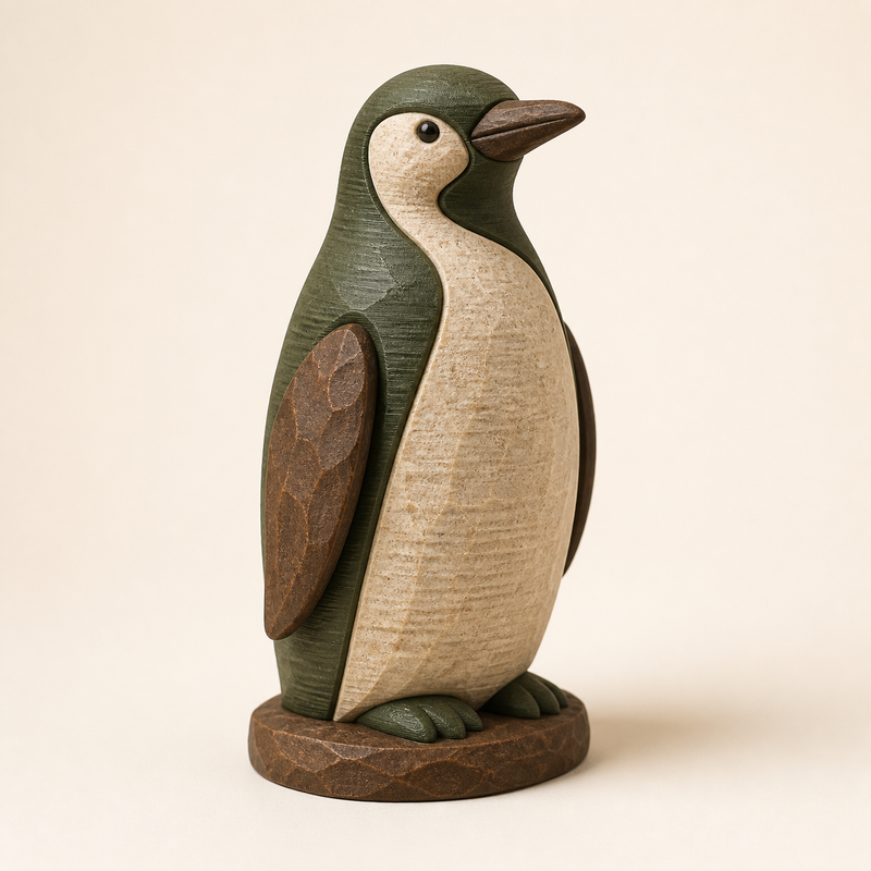 Winterfigur Pinguin Eisgruß im Stil Urig aus 3D-gedrucktem PETG in Walnussbraun, Moosgrün, Sand