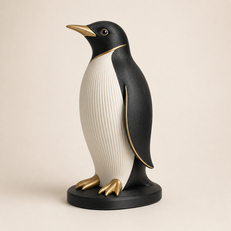 Winterfigur Pinguin Eisgruß im Stil Zeitlos aus 3D-gedrucktem PETG in Elfenbein, Graphit, Messing
