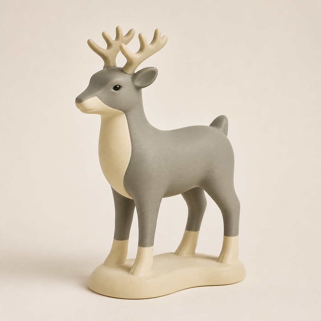 Winterfigur Rentier Schneepfad im Stil Minimalistisch aus 3D-gedrucktem PETG in Sand, Warmweiß, Grau