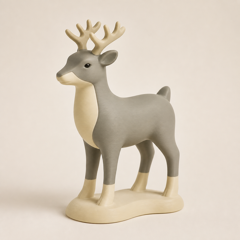 Winterfigur Rentier Schneepfad im Stil Minimalistisch aus 3D-gedrucktem PETG in Sand, Warmweiß, Grau