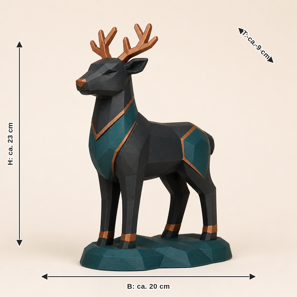 Maßbild für Winterfigur Rentier Schneepfad – Modern: Breite ca. 20 cm, Tiefe ca. 9 cm, Höhe ca. 23 cm