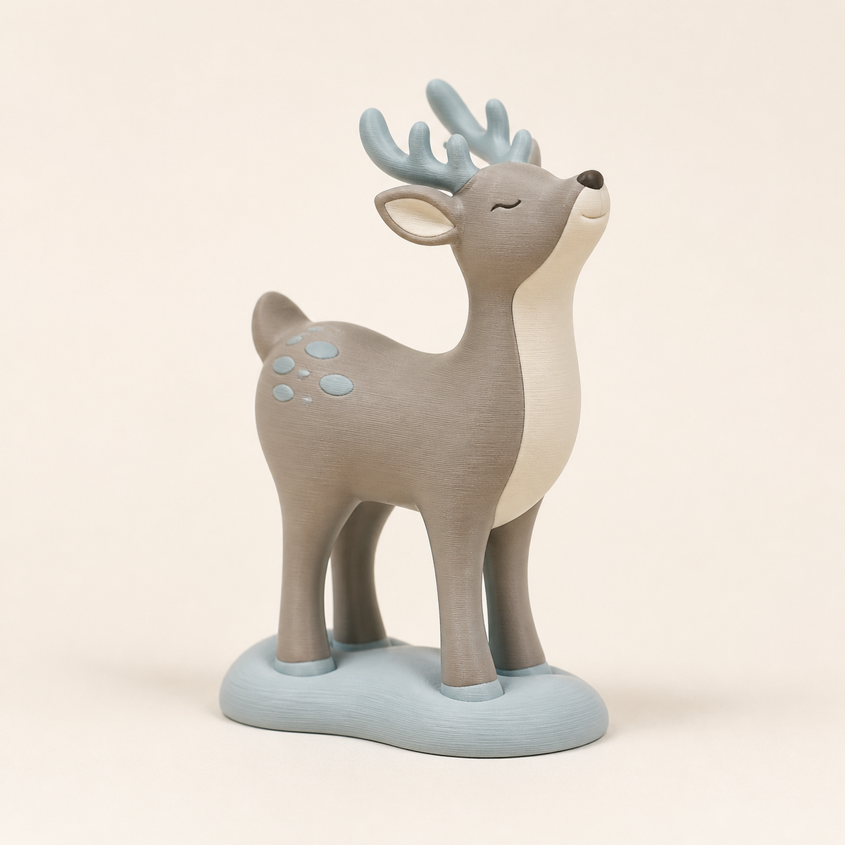 Winterfigur Rentier Schneepfad im Stil Still aus 3D-gedrucktem PETG in Taupe, Hellblau, Creme