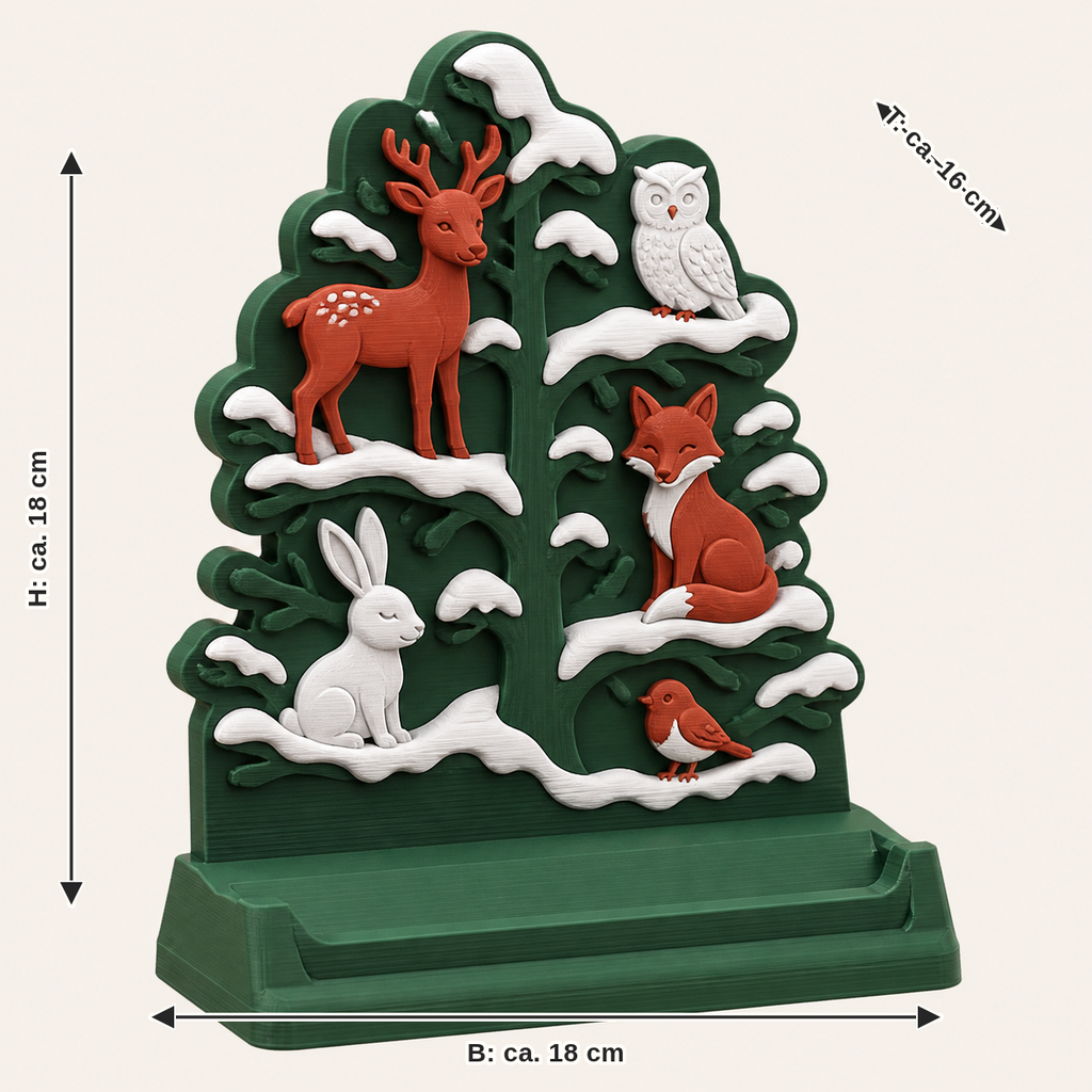 Dimensional image for Winter animal display stands Animal stage: width approx. 18 cm, depth approx. 16 cm, height approx. 18 cm