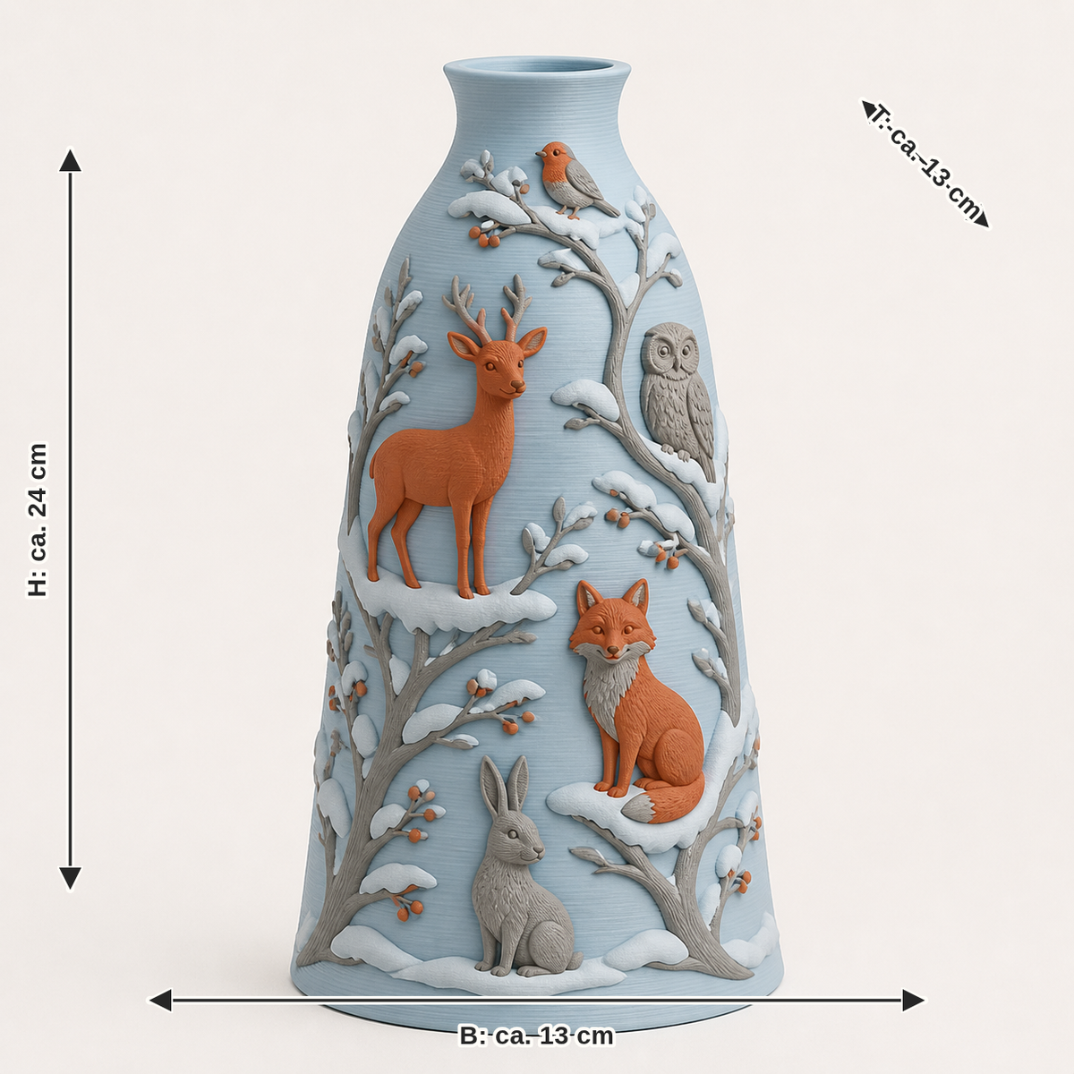 Dimensional image for Wintertier-dried flowers-Vase Rehstiel: width approx. 13 cm, depth approx. 13 cm, height approx. 24 cm