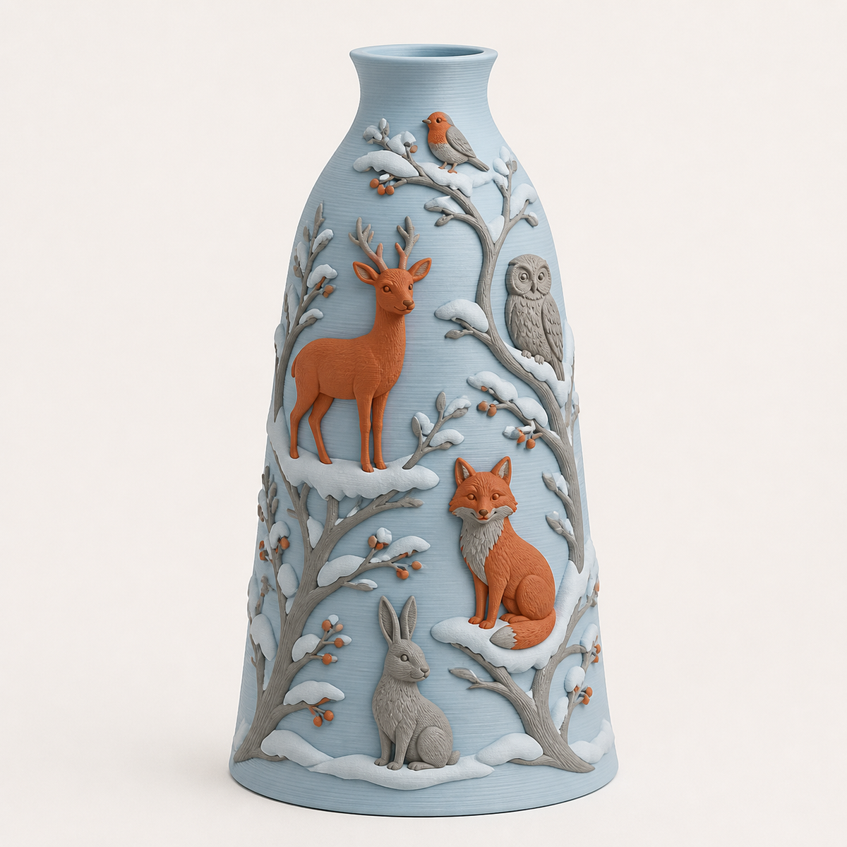 Winter animal-dried flowers-Vase Rehstiel from 3D-printed PETG in ice blue, terracotta, silver grey