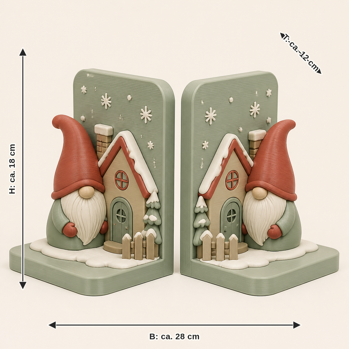 Dimensional image for winter weights-bookends-pair Double weight: width approx. 28 cm, depth approx. 12 cm, height approx. 18 cm