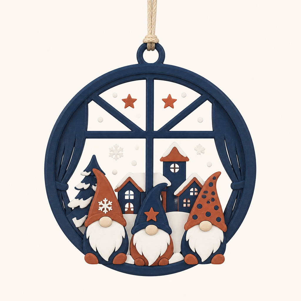 Winterweight-window ornament 3D printed PETG cap window in night blue, terracotta, snow white