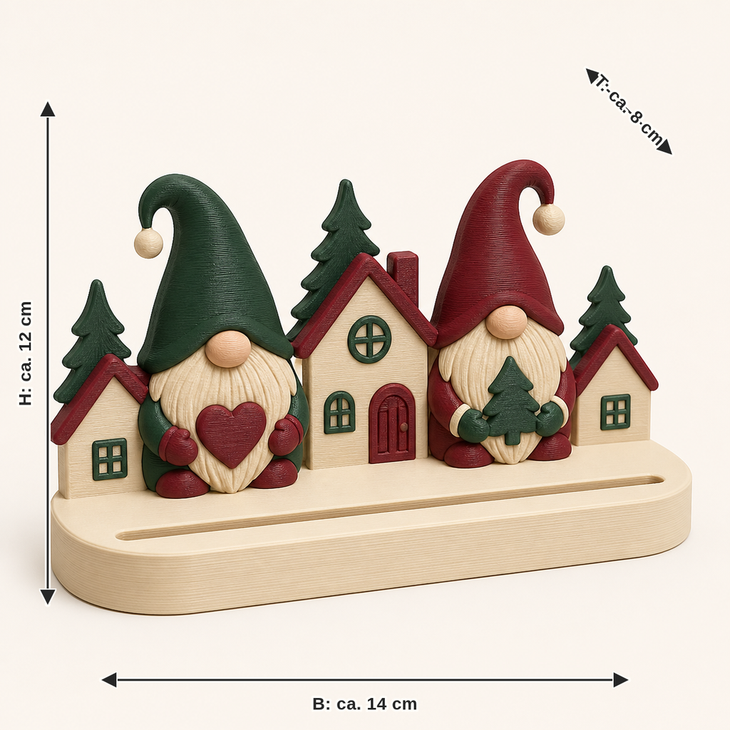 Maßbild für Winterwichtel-Fotohalter Wichtelpunkt: Breite ca. 14 cm, Tiefe ca. 8 cm, Höhe ca. 12 cm