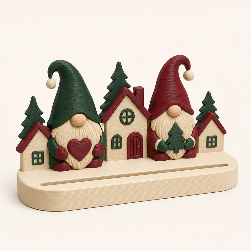 Winterwichtel-Fotohalter Wichtelpunkt aus 3D-gedrucktem PETG in Tannengrün, Bordeaux, Creme