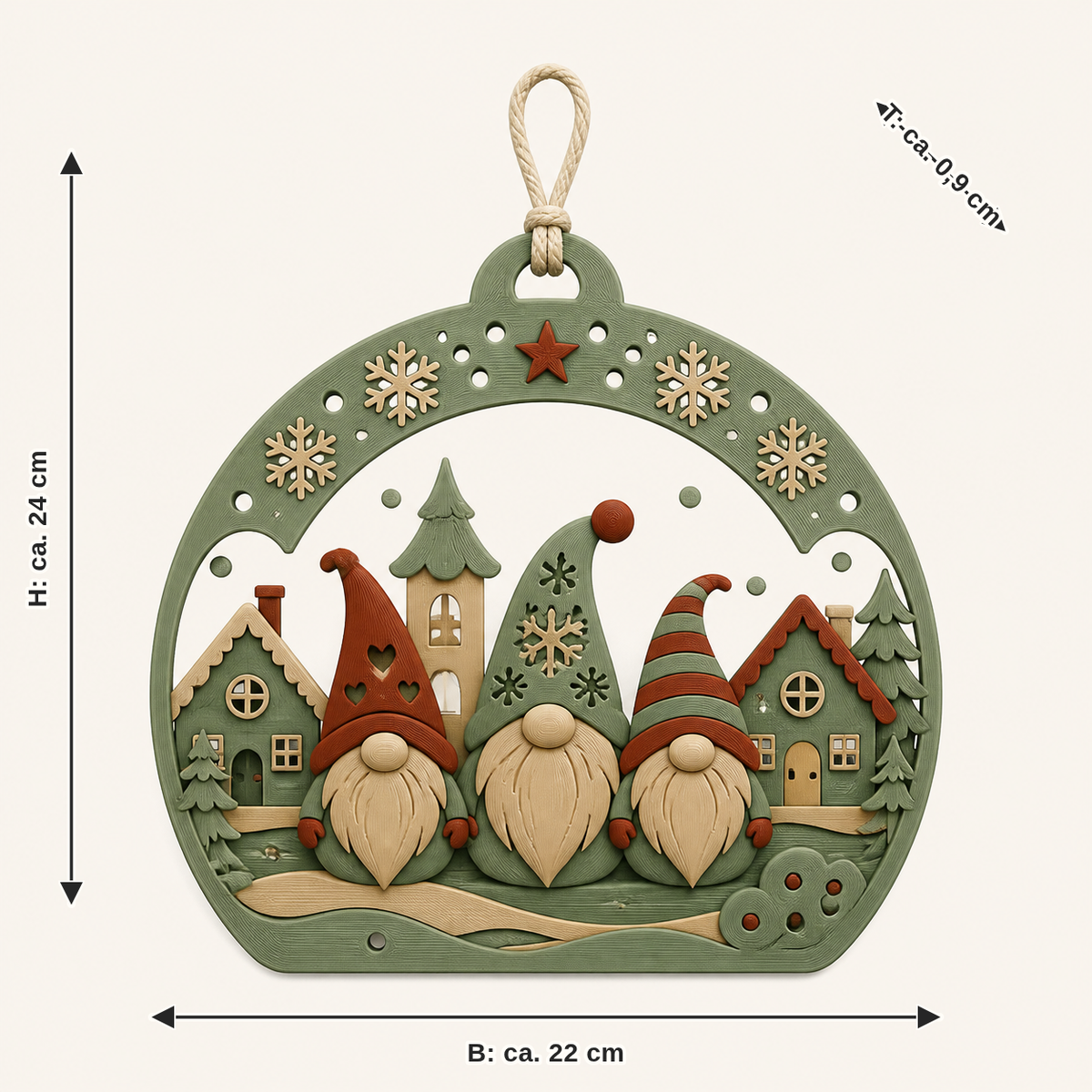 Maßbild für Winterwichtel-Türhänger Wichtelbogen: Breite ca. 22 cm, Tiefe ca. 0.9 cm, Höhe ca. 24 cm