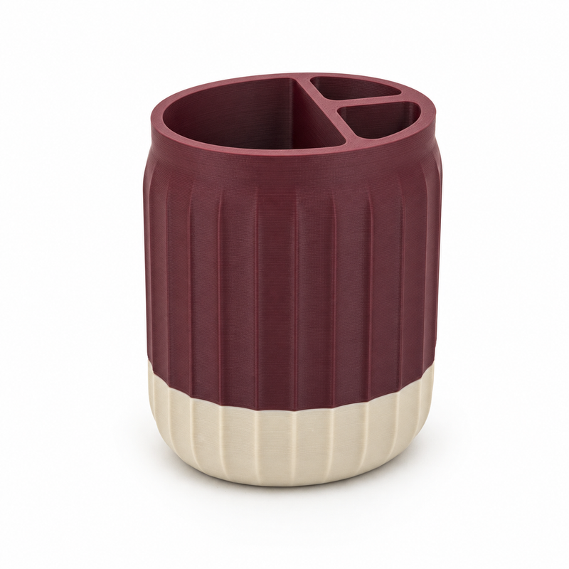Badorganizer Bordeauxfächer – Produktansicht auf weißem Hintergrund; Farben: Bordeaux, Creme und Dunkelrot.