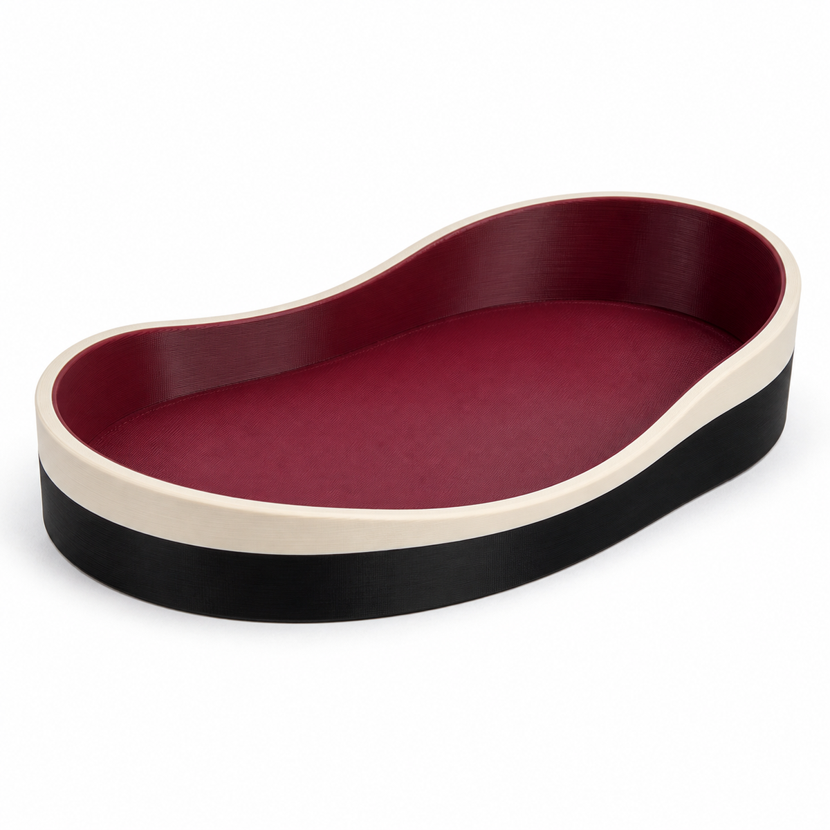 Dekoschale Bordeauxbogen – Produktansicht auf weißem Hintergrund; Farben: Bordeaux, Creme und Schwarz.