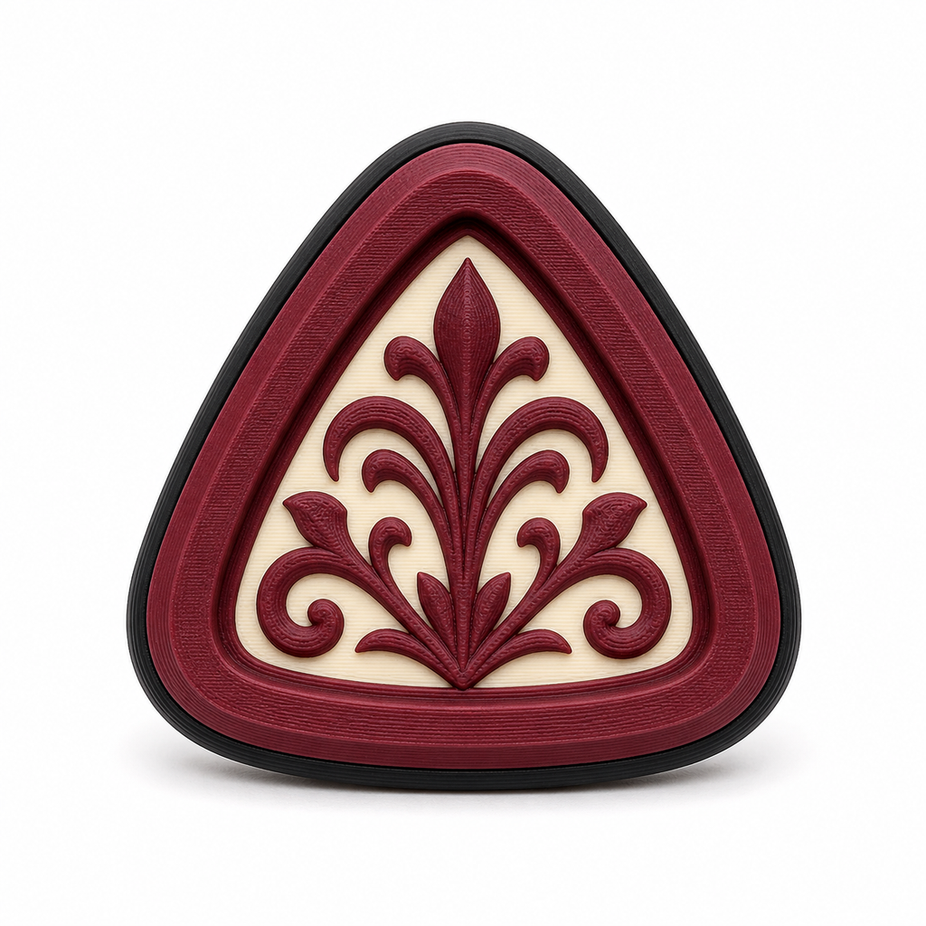Magnet Bordeauxornament – Produktansicht auf weißem Hintergrund; Farben: Bordeaux, Creme und Schwarz.