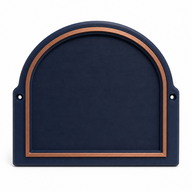 Wandschild Nachtbogen – Produktansicht auf weißem Hintergrund; Farben: Dunkelblau, Kupfer und Marineblau.
