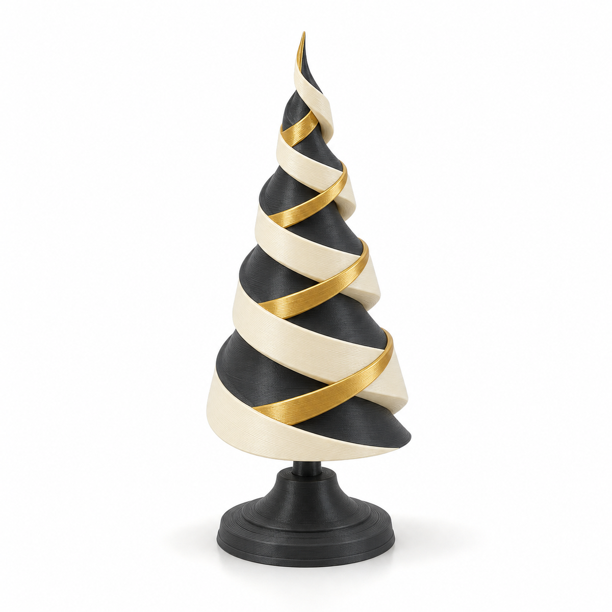 Spiralbaum Elfenbeingold – Produktansicht auf weißem Hintergrund; Farben: Elfenbein, Schwarz und Goldfarben.