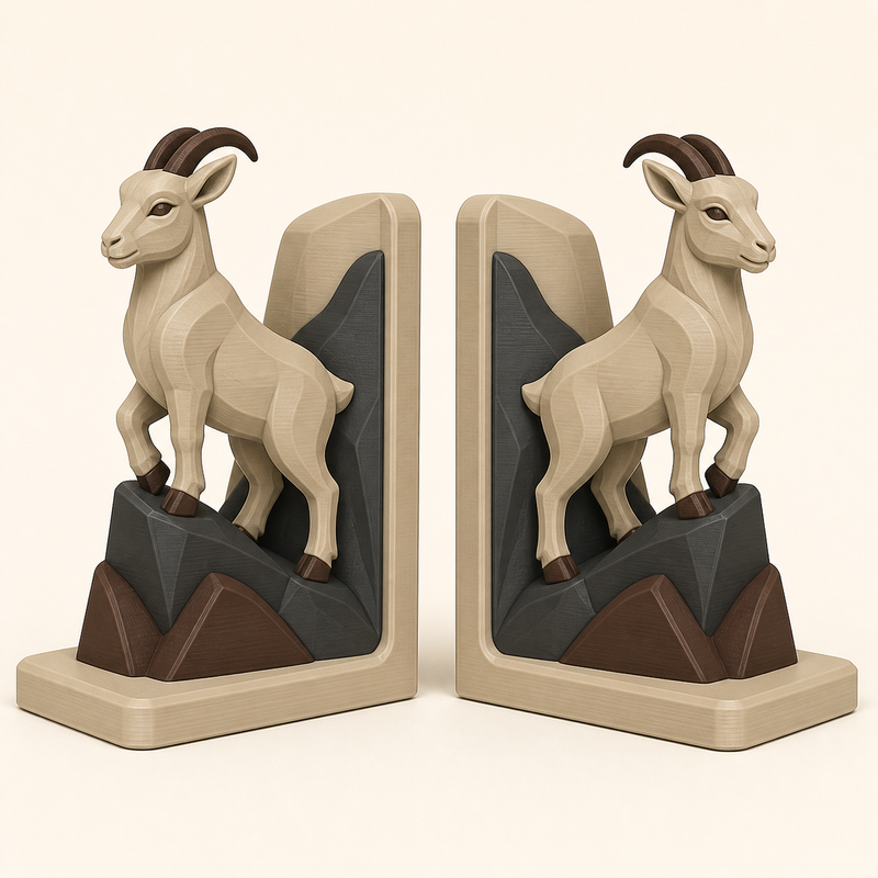 Ziege-Buchstützen-Paar Wächterpaar aus 3D-gedrucktem PETG in Sandbeige, Kastanienbraun, Anthrazit